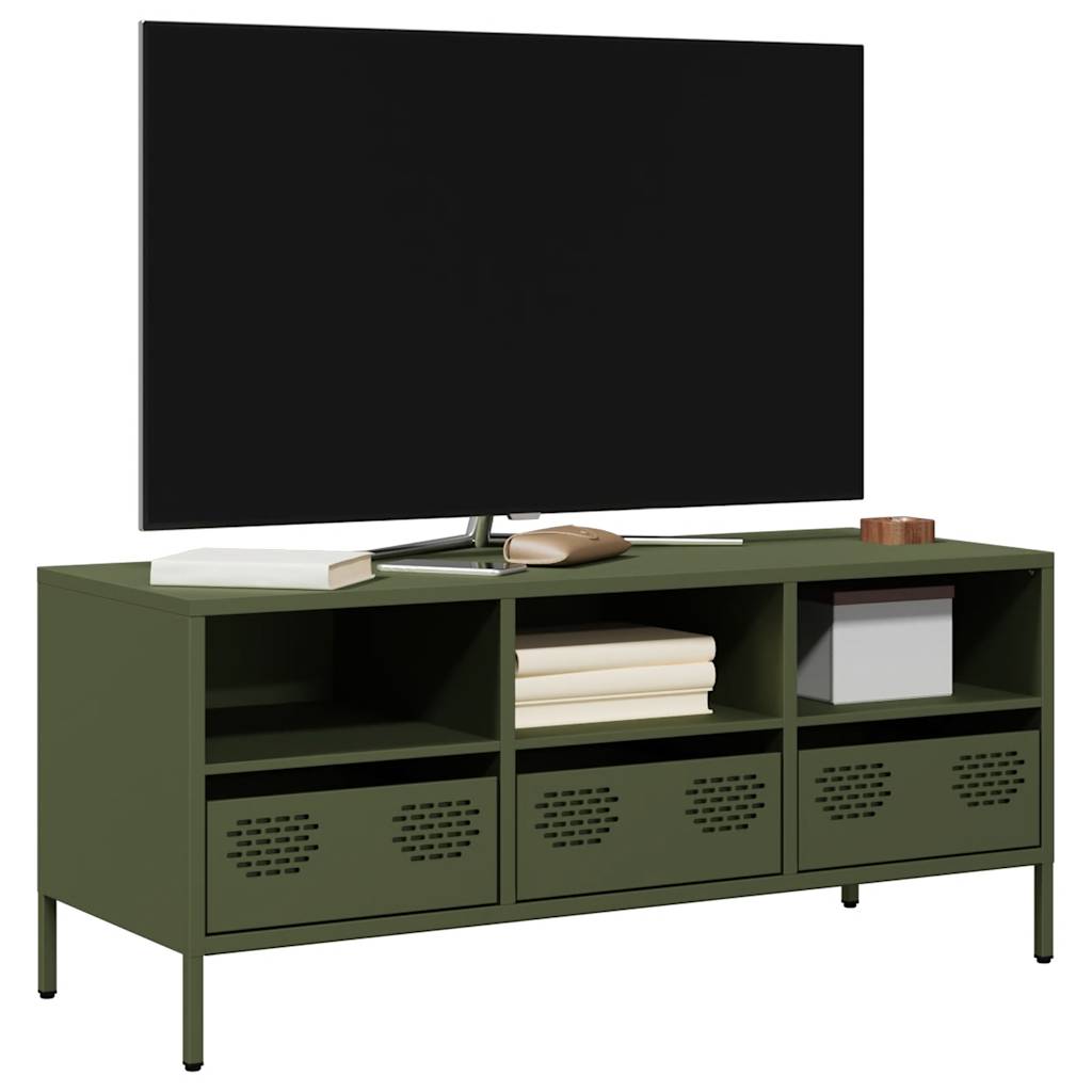 Vetonek Mueble TV acero laminado en frío verde oliva 101,5x39x43,5 cm