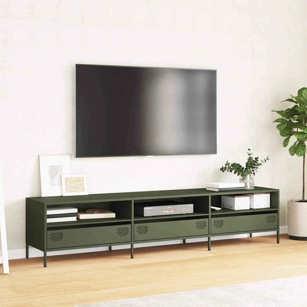 Mueble TV acero laminado en frío verde oliva 202x39x43,5 cm