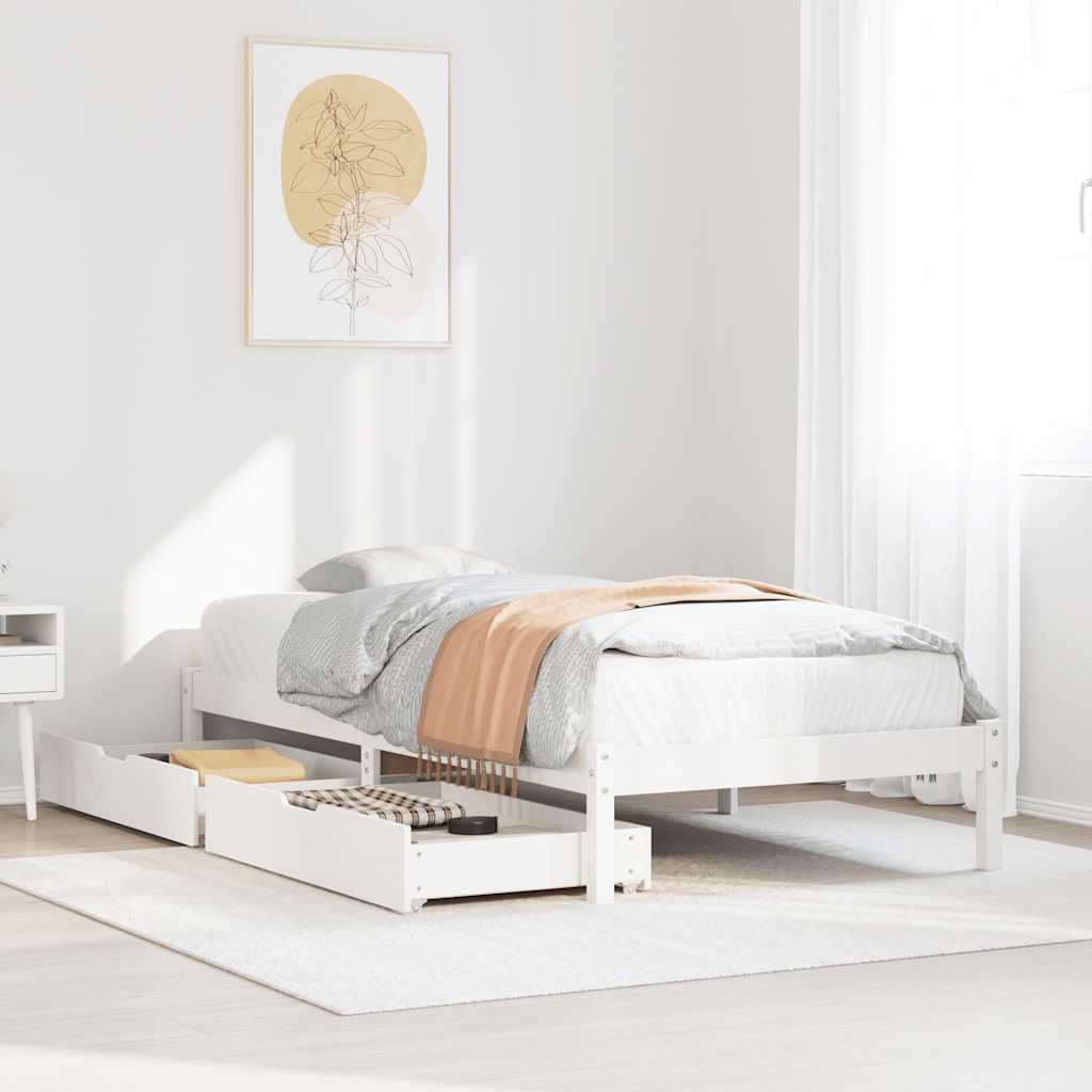 Vetonek Estructura de cama sin colchón madera maciza blanca 75x190 cm