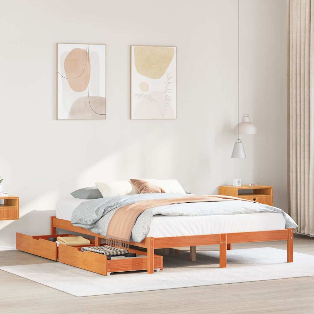 Estructura de cama sin colchón madera maciza marrón 120x190 cm v8375 Vetonek