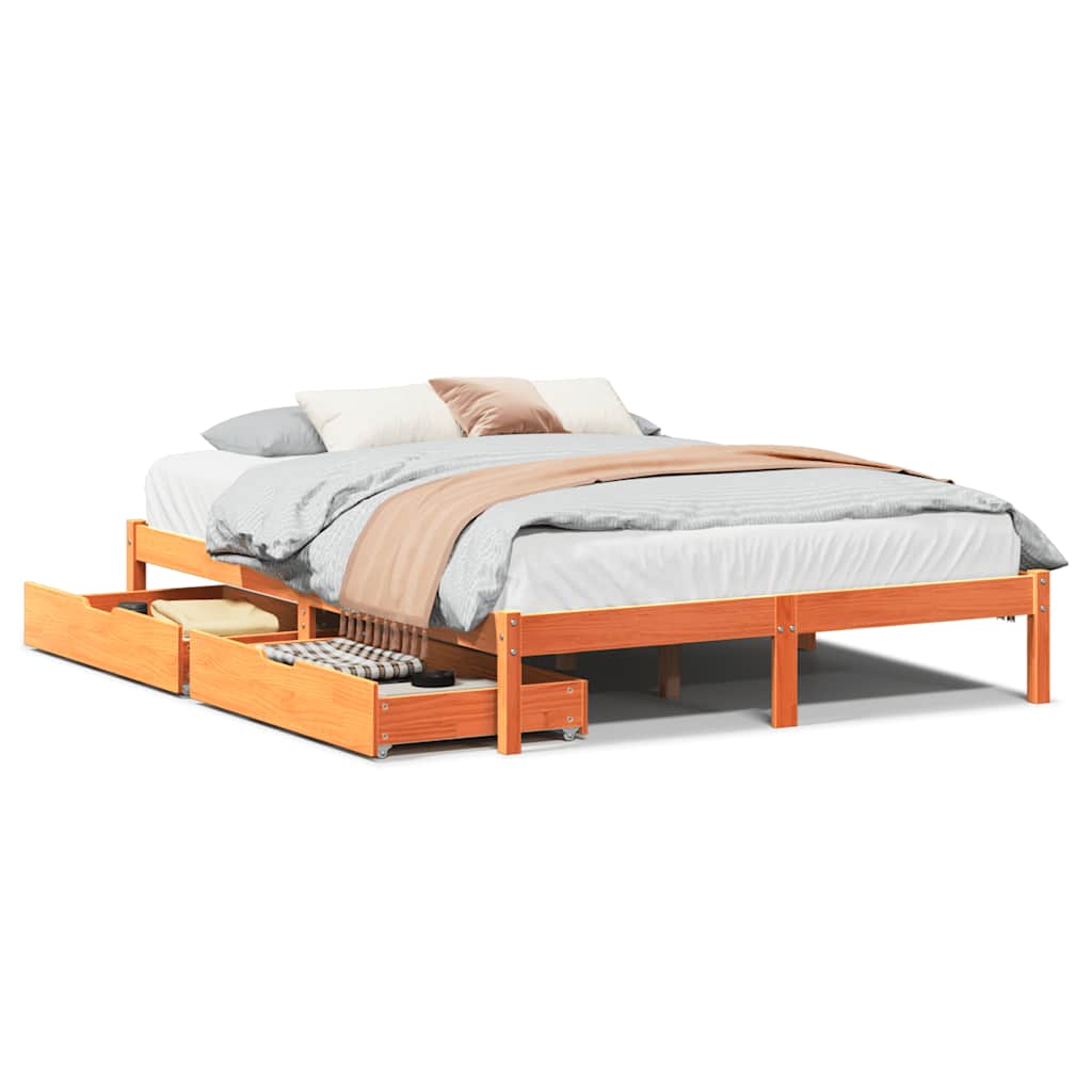 Vetonek Estructura de cama sin colchón madera maciza marrón 135x190 cm