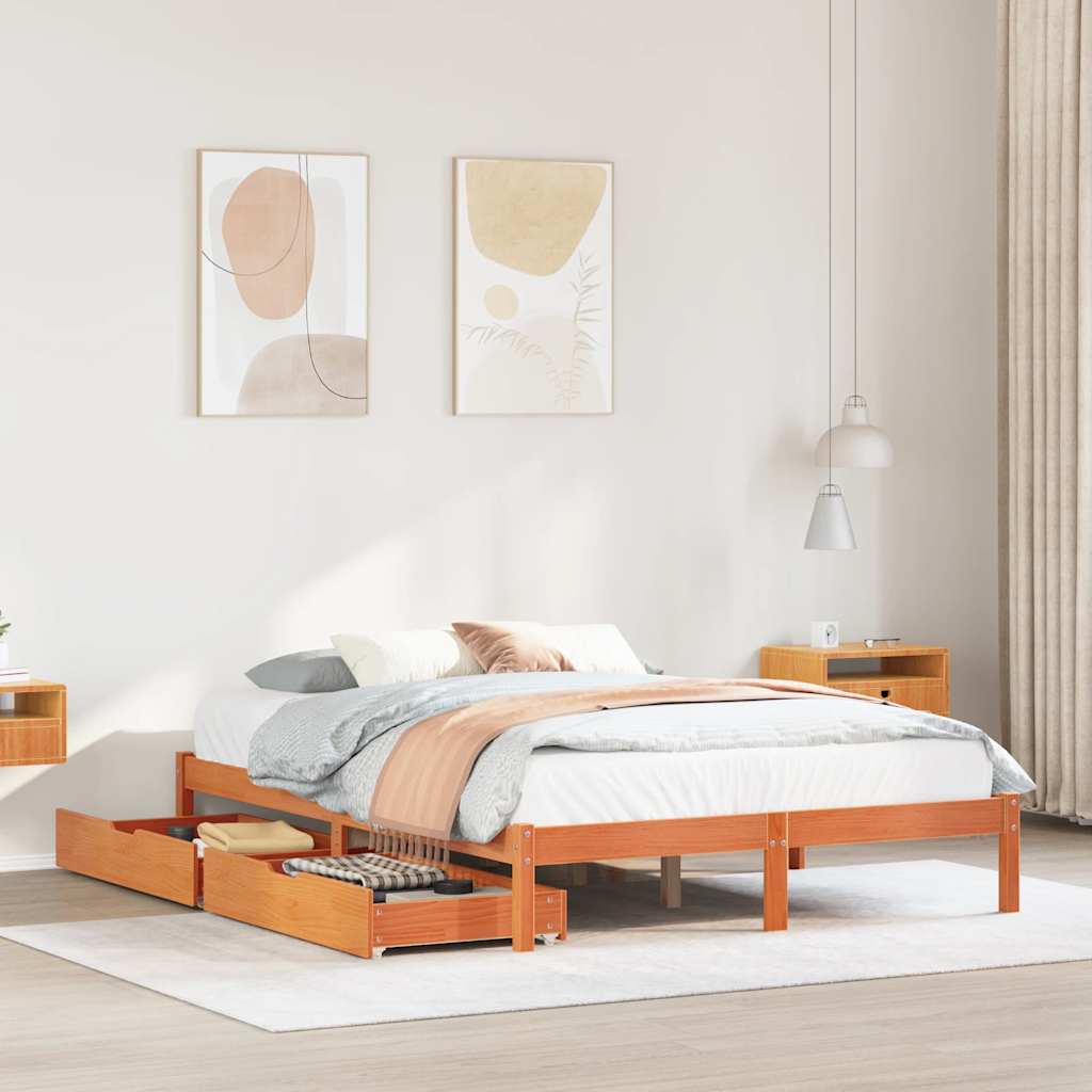 Vetonek Estructura de cama sin colchón madera maciza marrón 135x190 cm