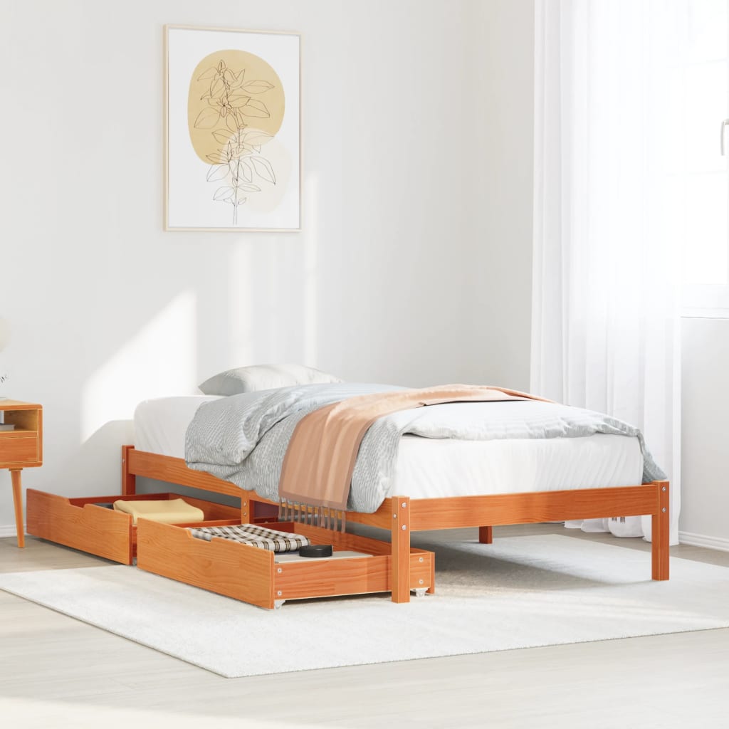 Vetonek Estructura de cama sin colchón madera de pino marrón 90x200 cm