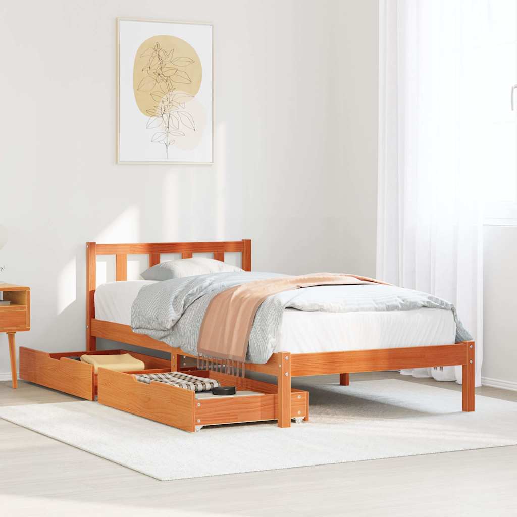 Estructura de cama sin colchón madera maciza marrón 90x190 cm v8757 Vetonek