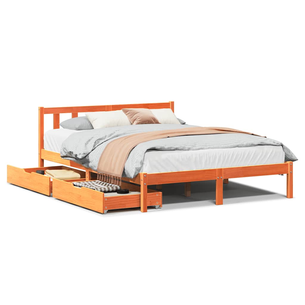 Vetonek Cadre de lit sans matelas bois massif marron 135x190 cm