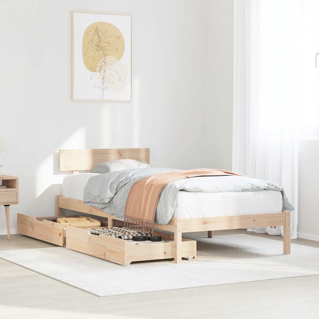 Vetonek Estructura de cama sin colchón madera maciza pino 75x190 cm