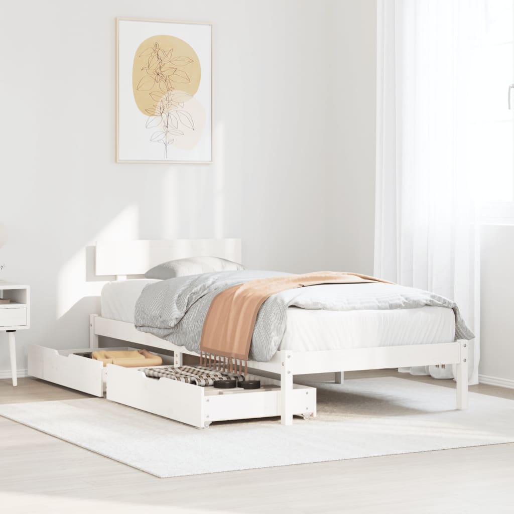 Vetonek Estructura de cama sin colchón madera maciza blanca 75x190 cm