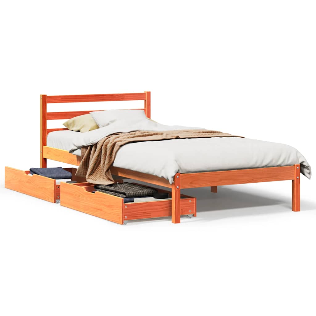 Vetonek Estructura de cama sin colchón madera maciza marrón 75x190 cm