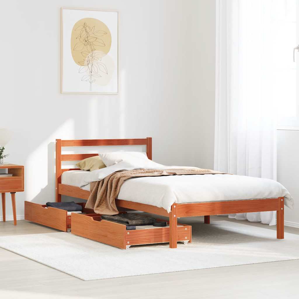 Vetonek Estructura de cama sin colchón madera maciza marrón 90x190 cm