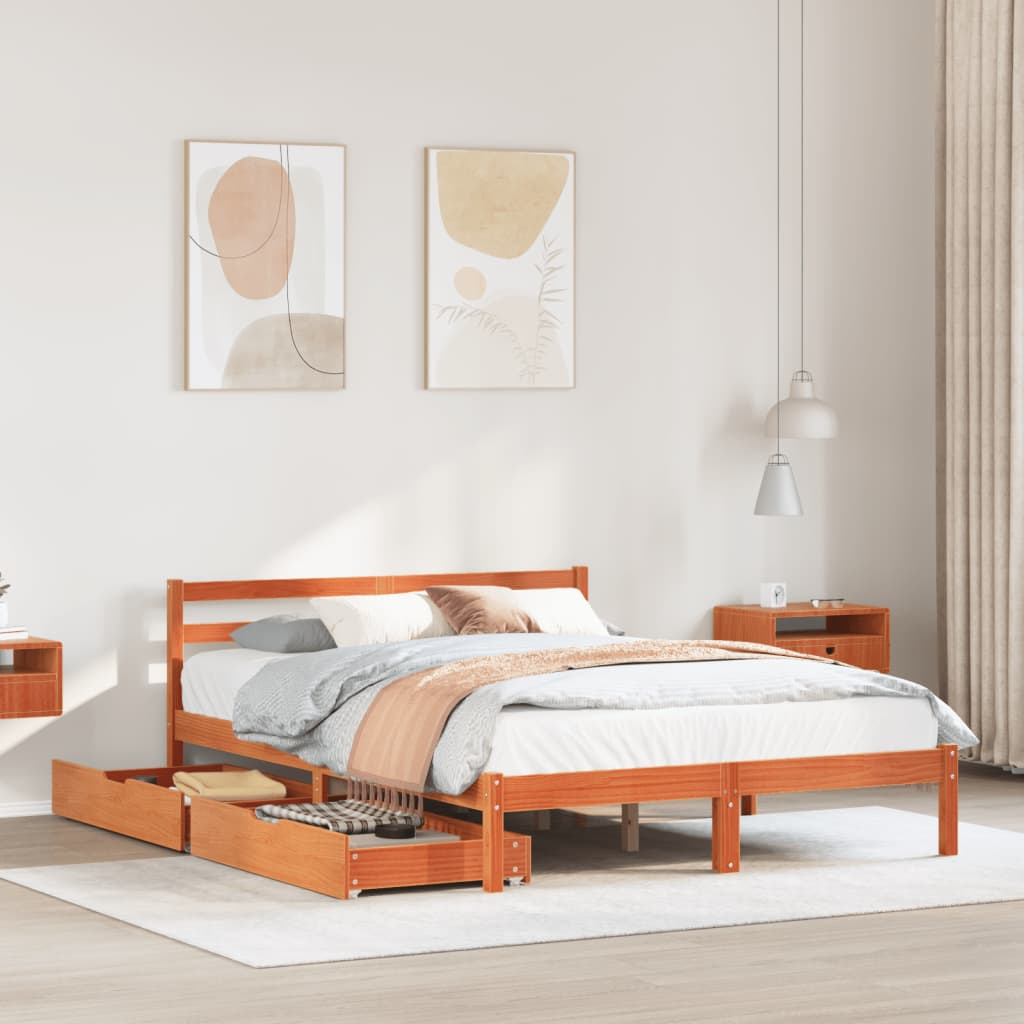 Vetonek Estructura de cama sin colchón madera maciza marrón 135x190 cm