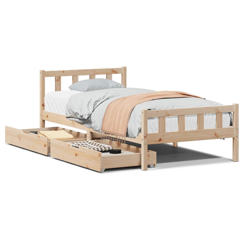 Vetonek Estructura de cama sin colchón madera maciza de pino 90x190 cm