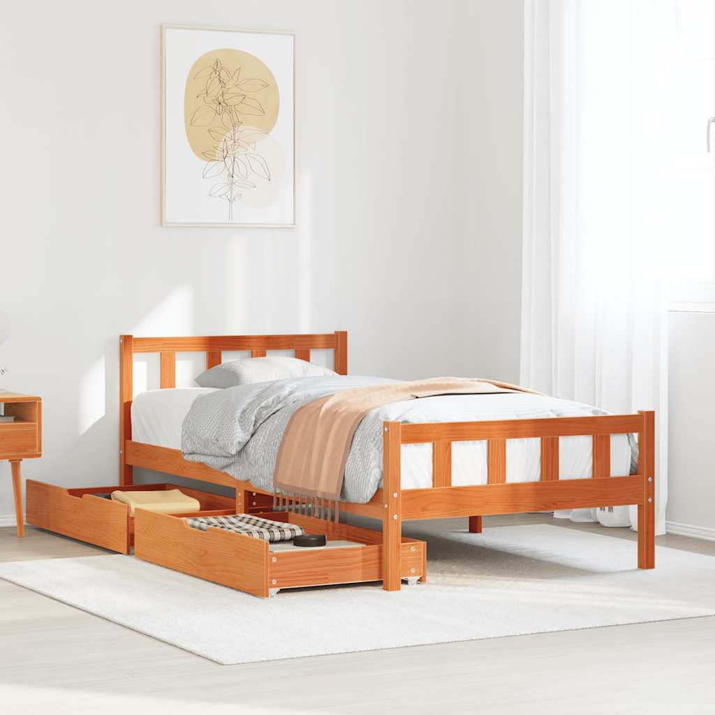 Estructura de cama sin colchón madera maciza marrón 75x190 cm v9785 Vetonek