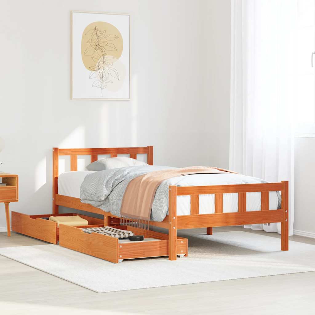 Vetonek Estructura de cama sin colchón madera maciza marrón 90x190 cm