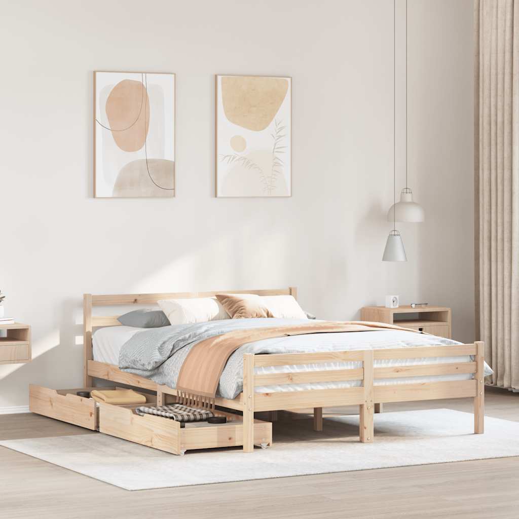 Vetonek Estructura de cama sin colchón madera maciza de pino 120x190 cm