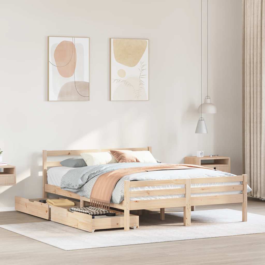 Vetonek Estructura de cama sin colchón madera maciza de pino 135x190 cm