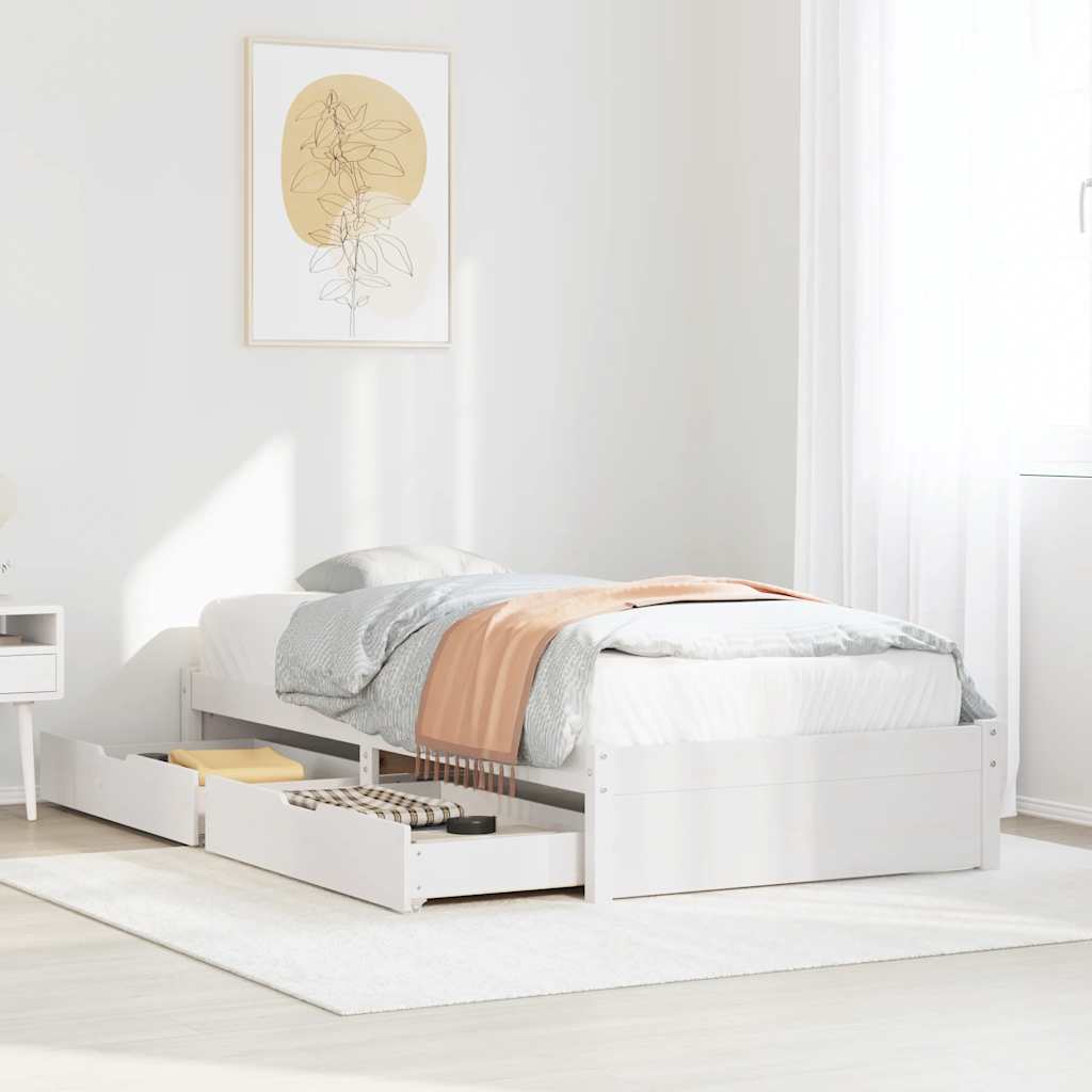 Vetonek Estructura de cama sin colchón madera maciza blanca 75x190 cm