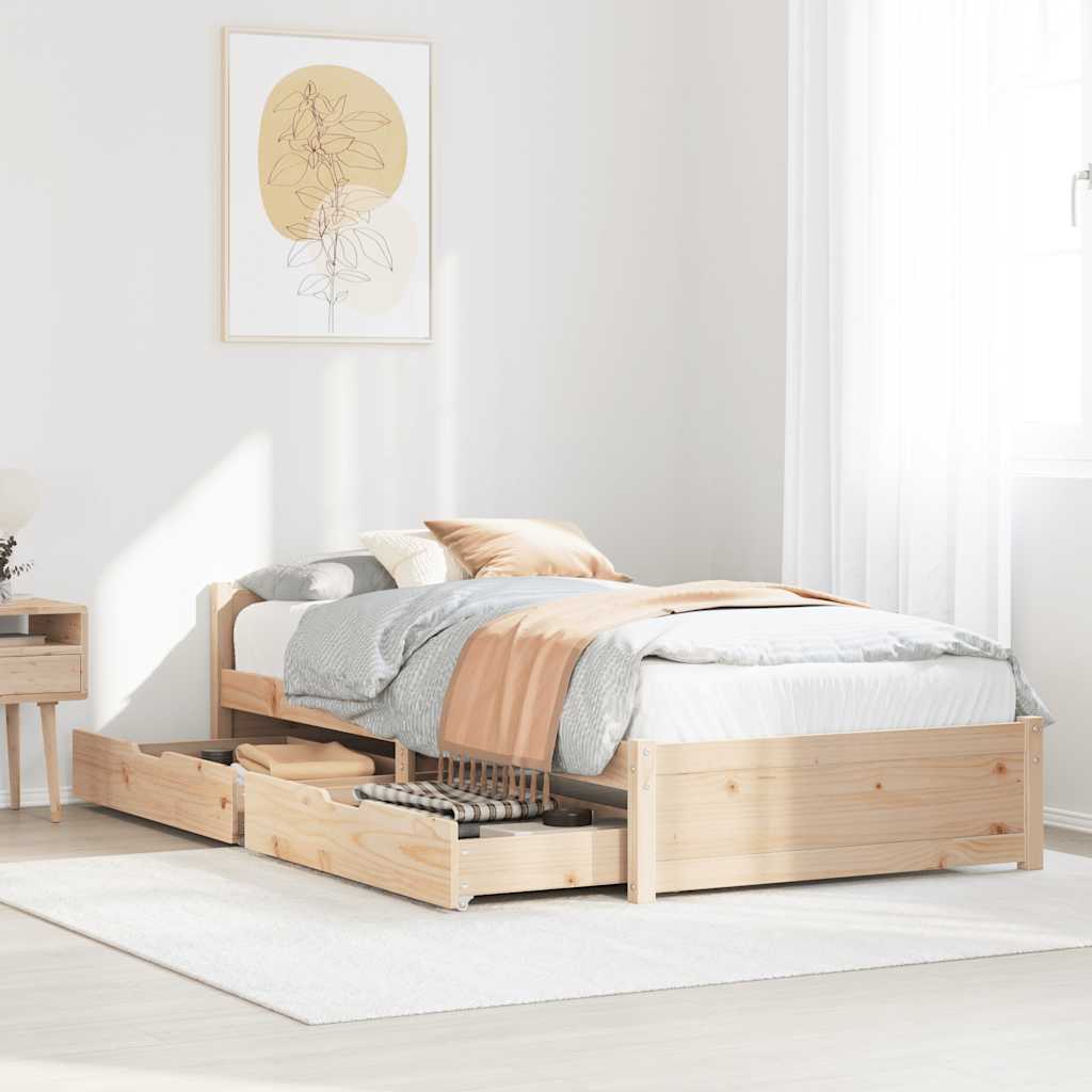 Vetonek Estructura de cama sin colchón madera maciza de pino 90x190 cm