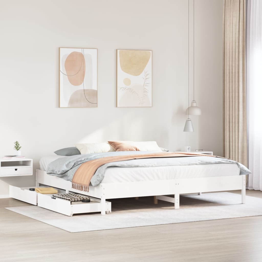 Vetonek Estructura de cama sin colchón madera maciza blanca 200x200 cm