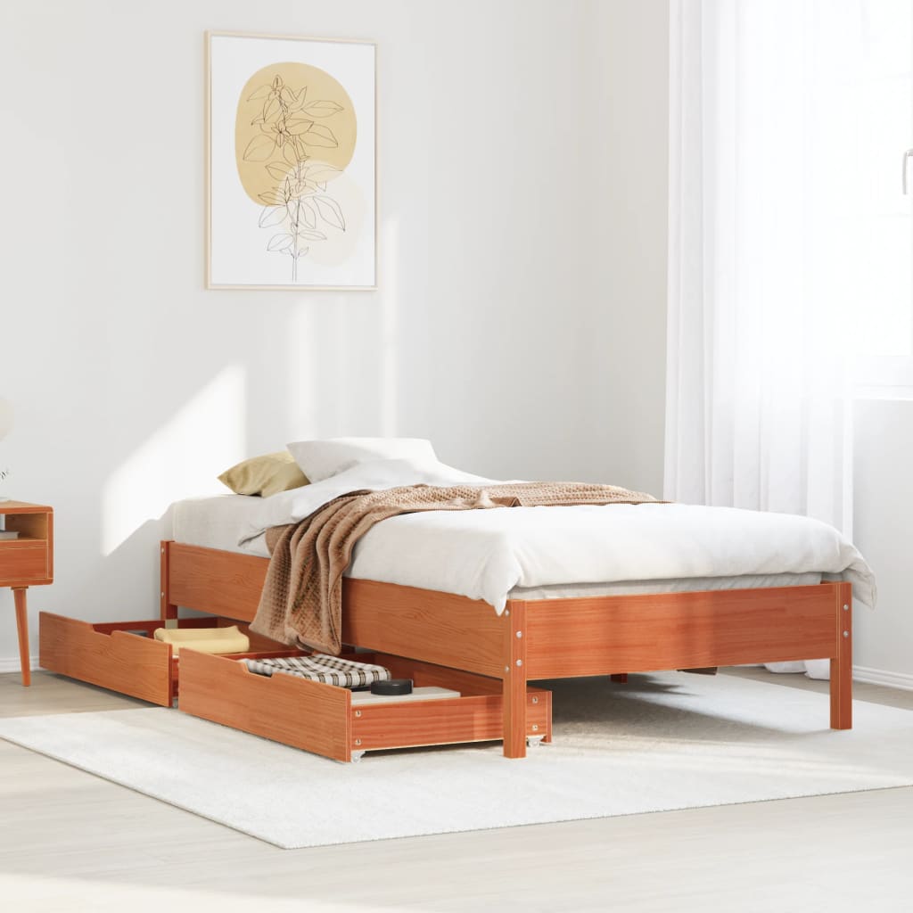 Vetonek Estructura de cama sin colchón madera de pino marrón 90x200 cm