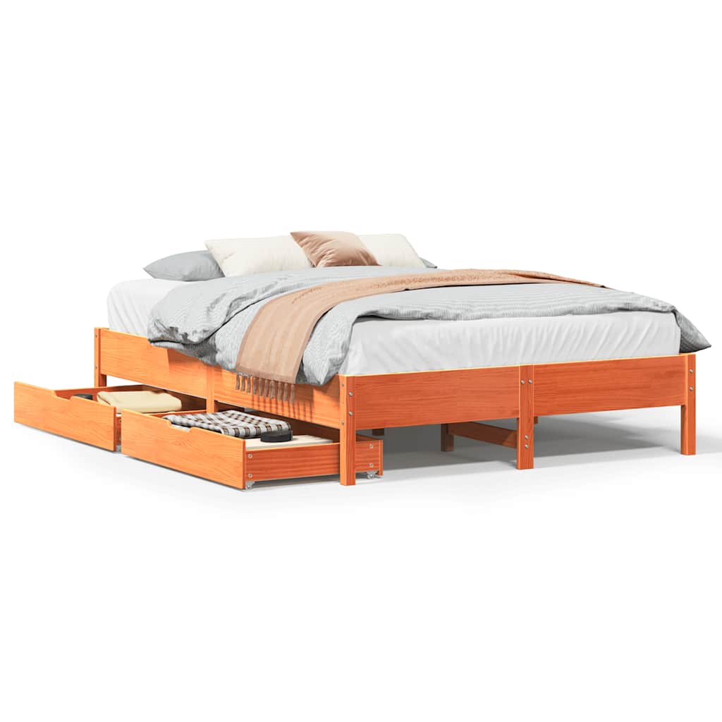 Vetonek Estructura de cama sin colchón madera maciza marrón 135x190 cm