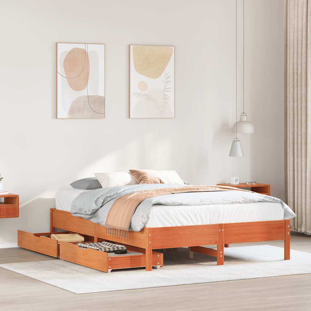 Vetonek Estructura de cama sin colchón madera maciza marrón 135x190 cm