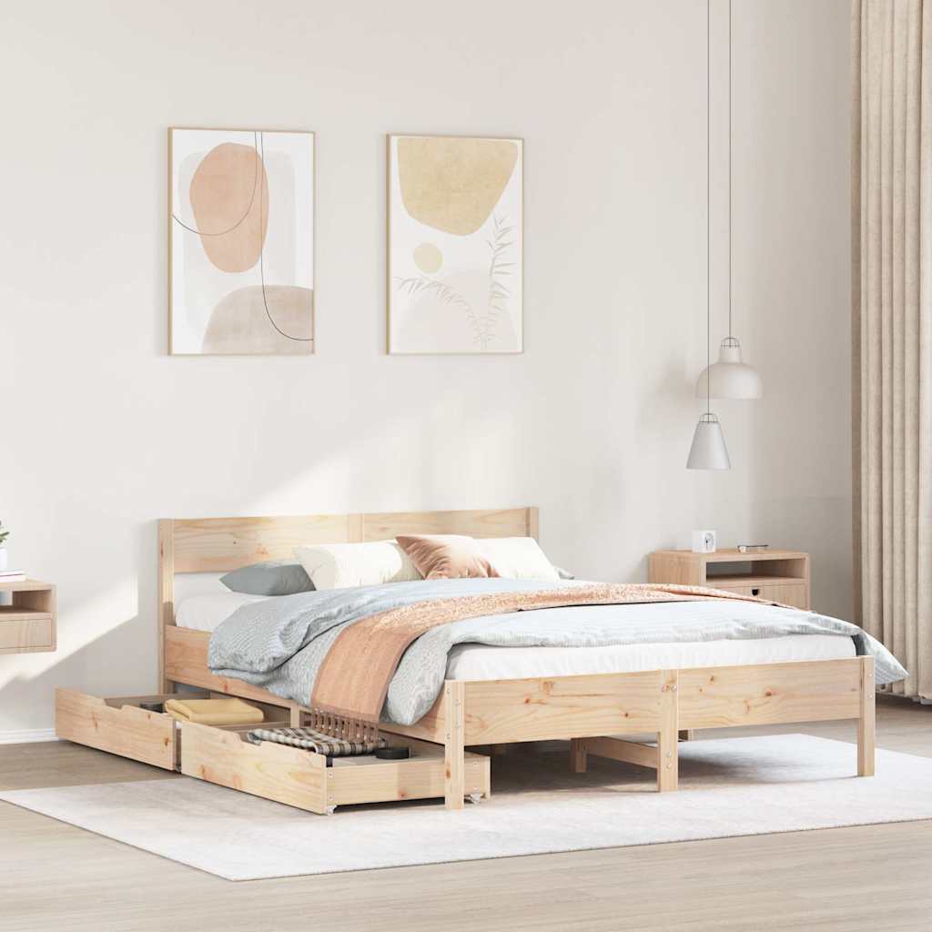 Vetonek Estructura de cama sin colchón madera maciza de pino 140x190 cm