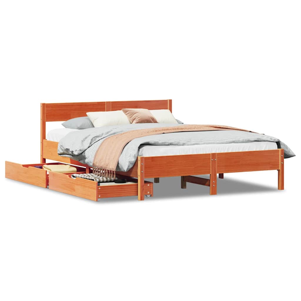 Vetonek Estructura de cama sin colchón madera maciza marrón 120x190 cm