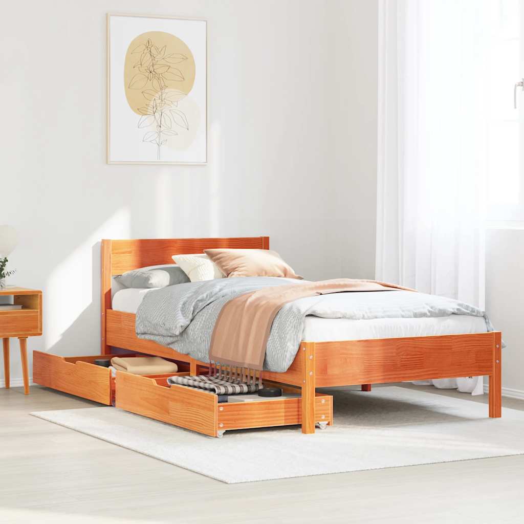 Vetonek Estructura de cama sin colchón madera maciza marrón 90x190 cm