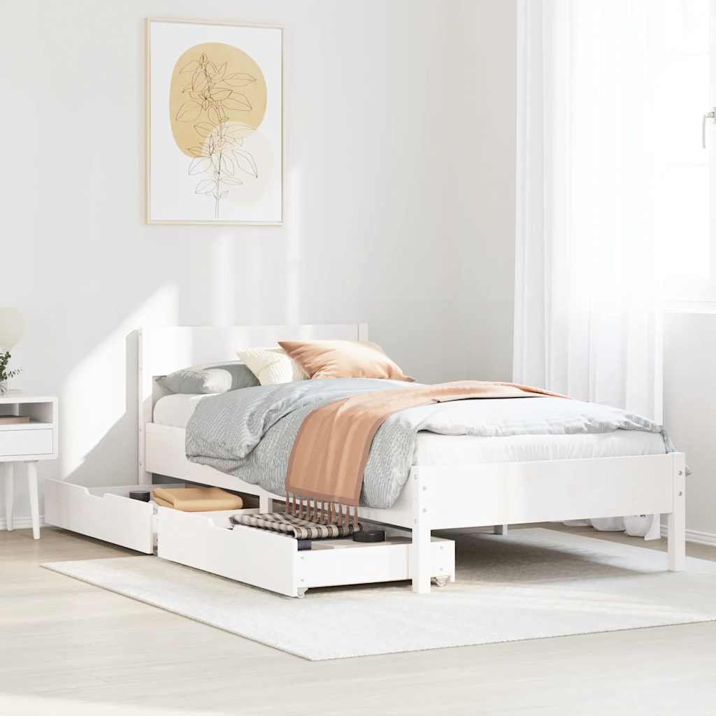 Vetonek Estructura de cama sin colchón madera maciza blanca 75x190 cm