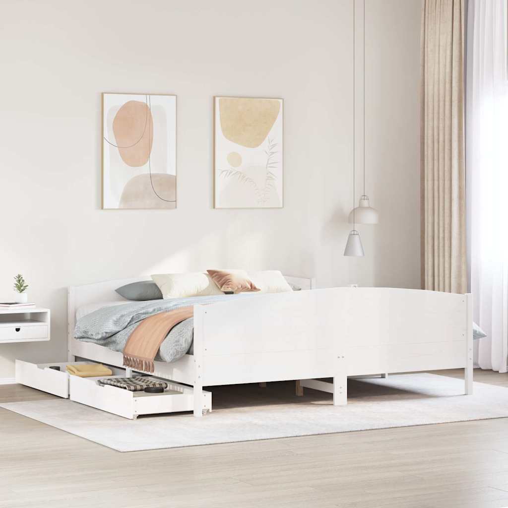 Vetonek Estructura de cama sin colchón madera maciza blanca 200x200 cm