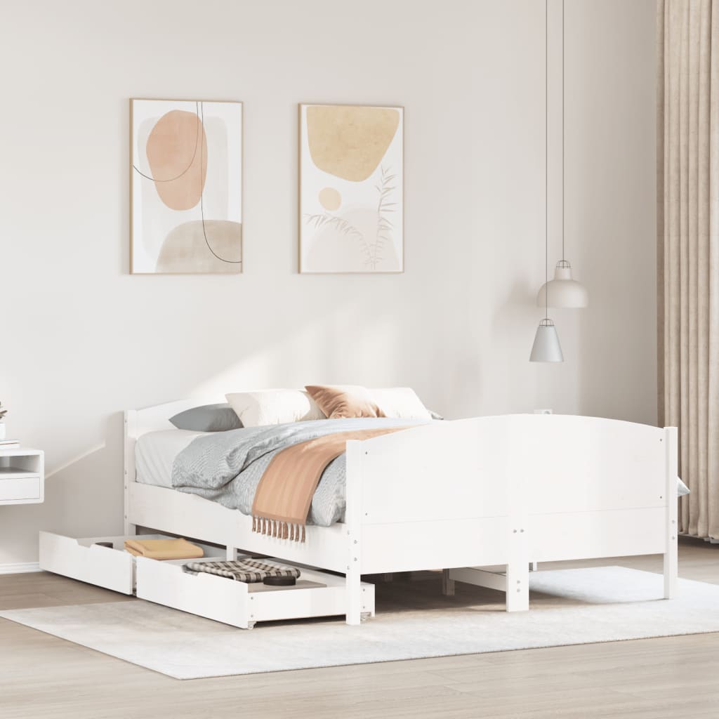 Vetonek Estructura de cama sin colchón madera de pino blanca 140x190 cm