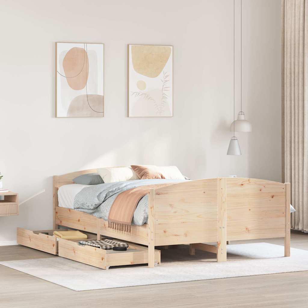 Vetonek Estructura de cama sin colchón madera maciza de pino 135x190 cm