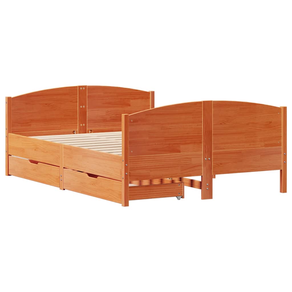 Estructura de cama sin colchón madera maciza marrón 135x190 cm v1887 - Vetonek