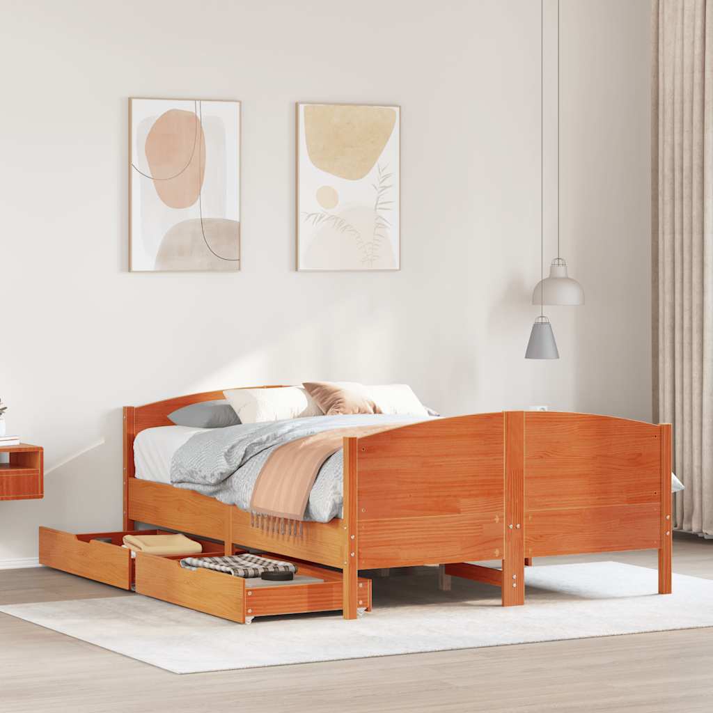 Vetonek Estructura de cama sin colchón madera maciza marrón 135x190 cm