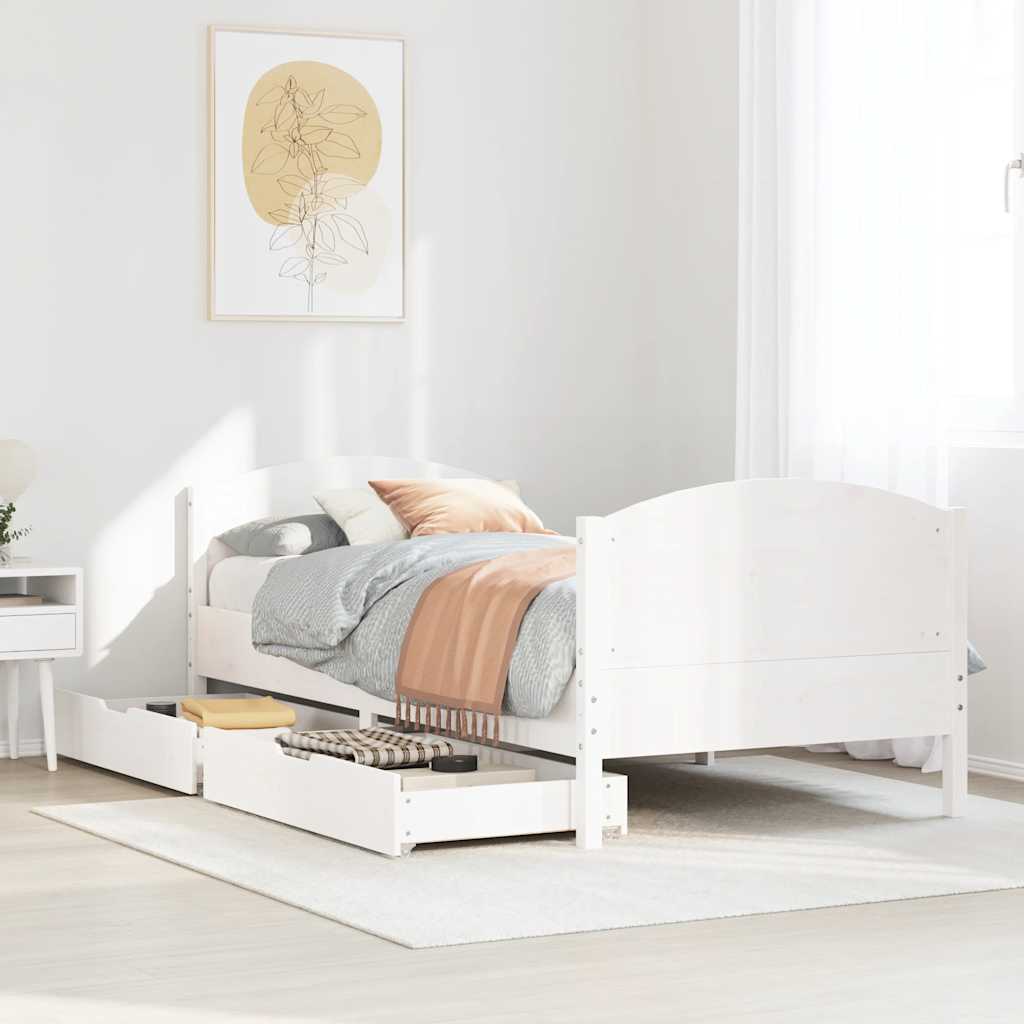 Vetonek Estructura de cama sin colchón madera maciza blanca 90x190 cm