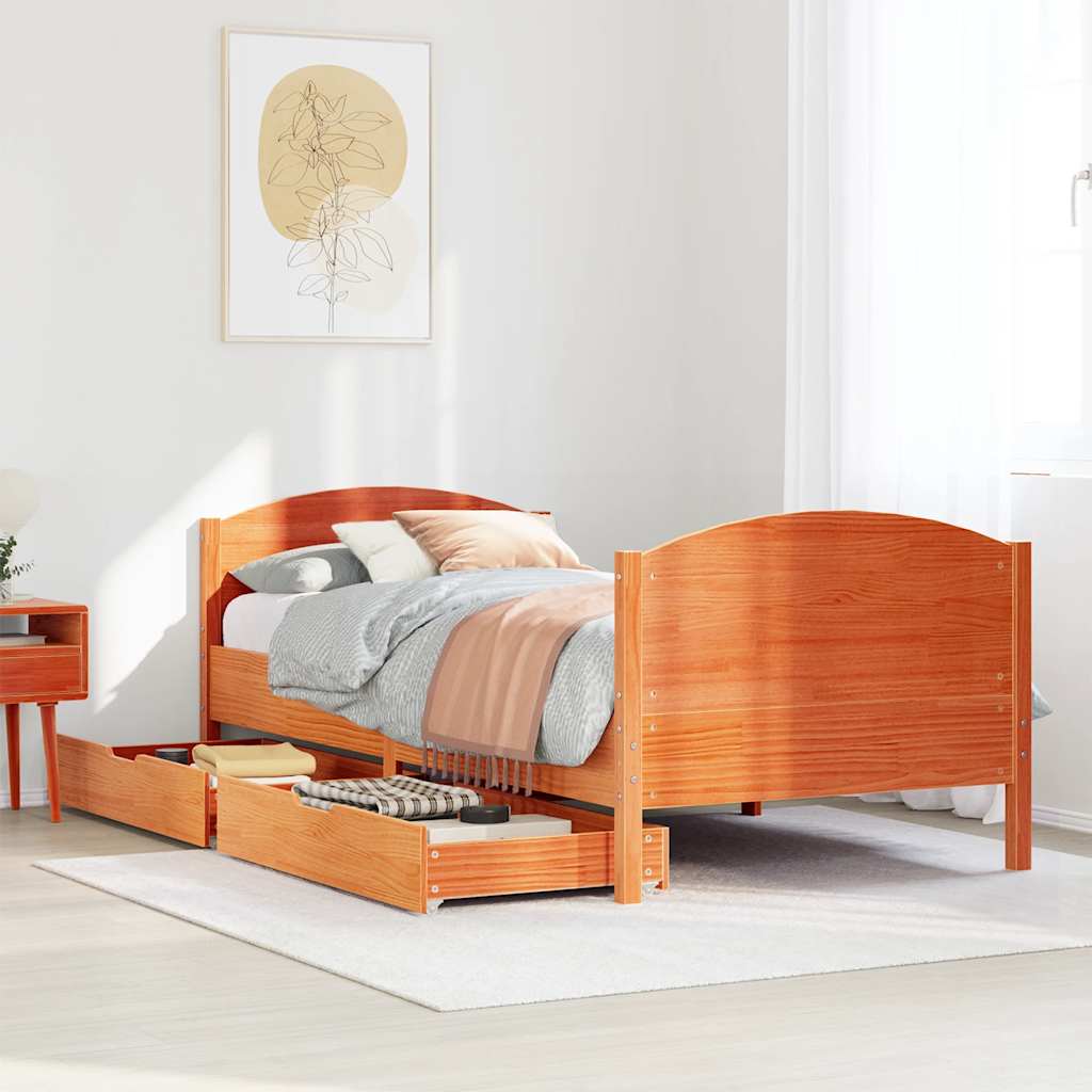 Vetonek Estructura de cama sin colchón madera maciza marrón 90x190 cm