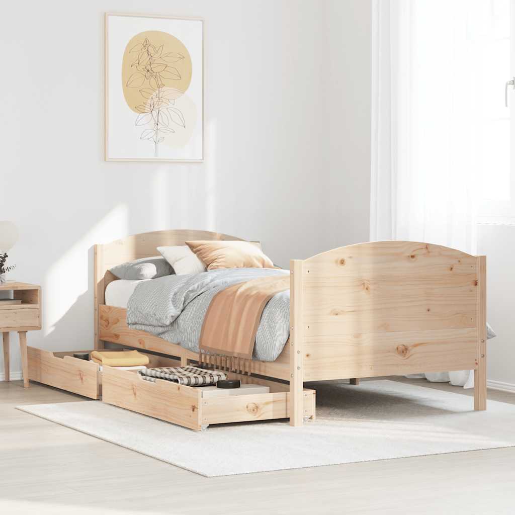 Vetonek Estructura de cama sin colchón madera maciza pino 75x190 cm