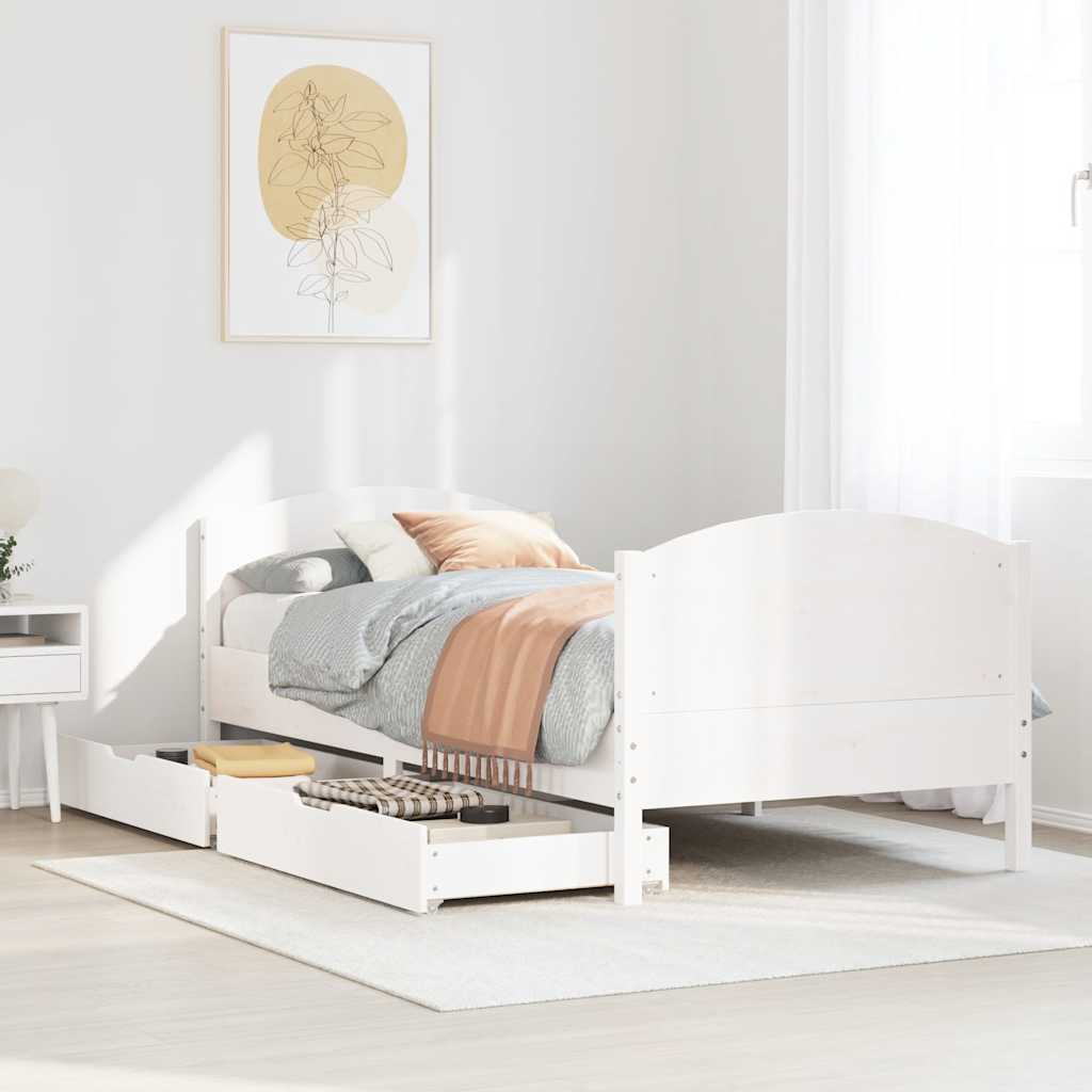 Vetonek Estructura de cama sin colchón madera maciza blanca 75x190 cm