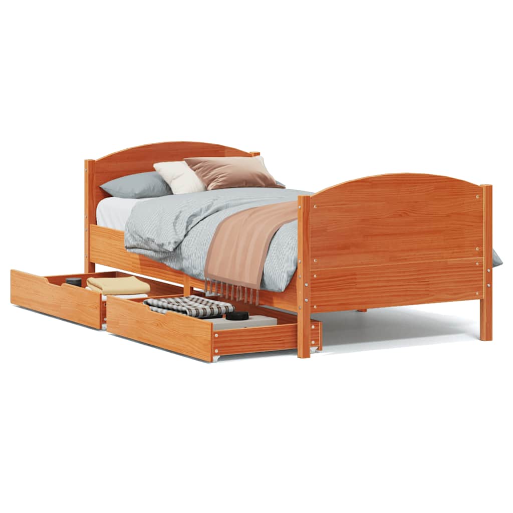 Estructura de cama sin colchón madera maciza marrón 75x190 cm - Vetonek