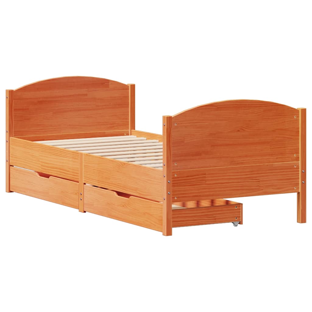 Cadre de lit sans matelas bois massif marron 75x190 cm - Vetonek