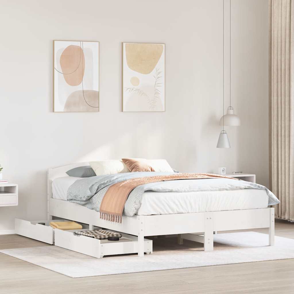 Vetonek Estructura de cama sin colchón madera de pino blanca 140x190 cm