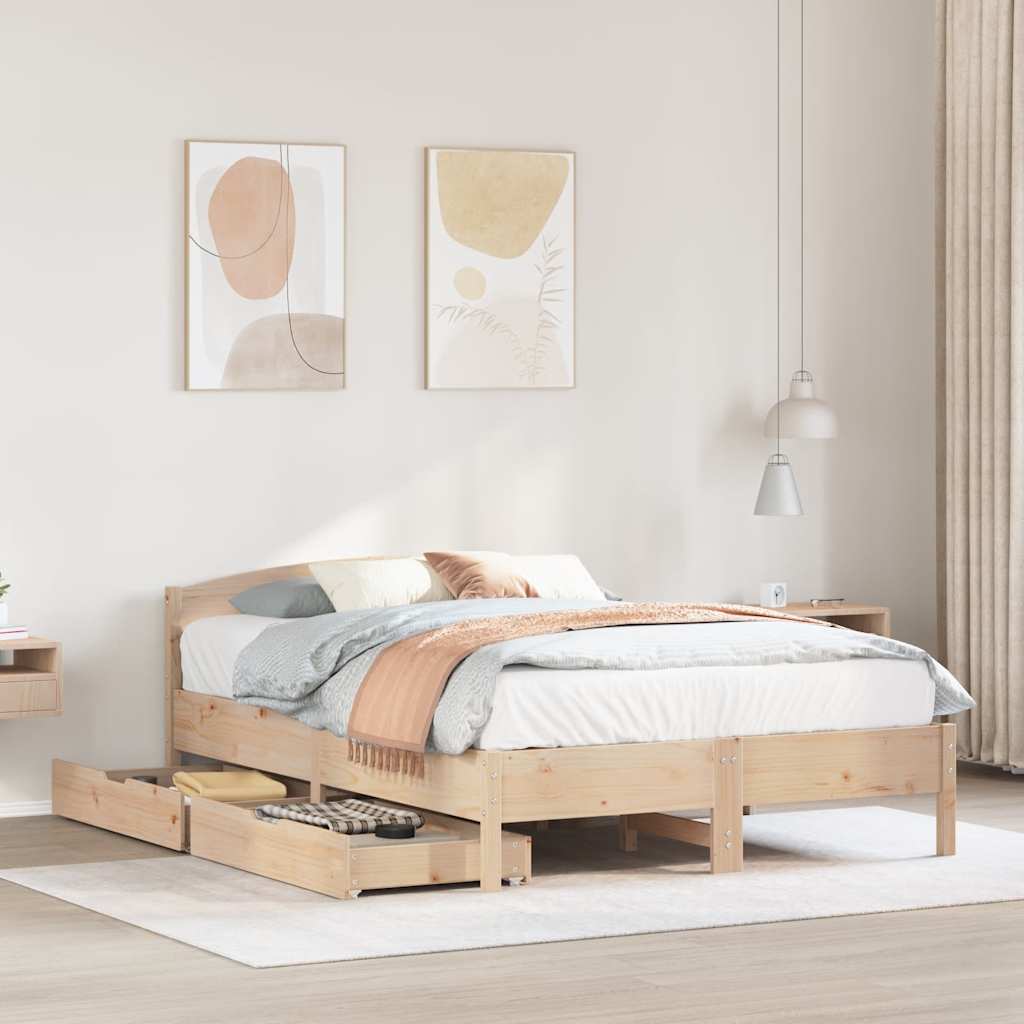 Vetonek Estructura de cama sin colchón madera maciza de pino 135x190 cm