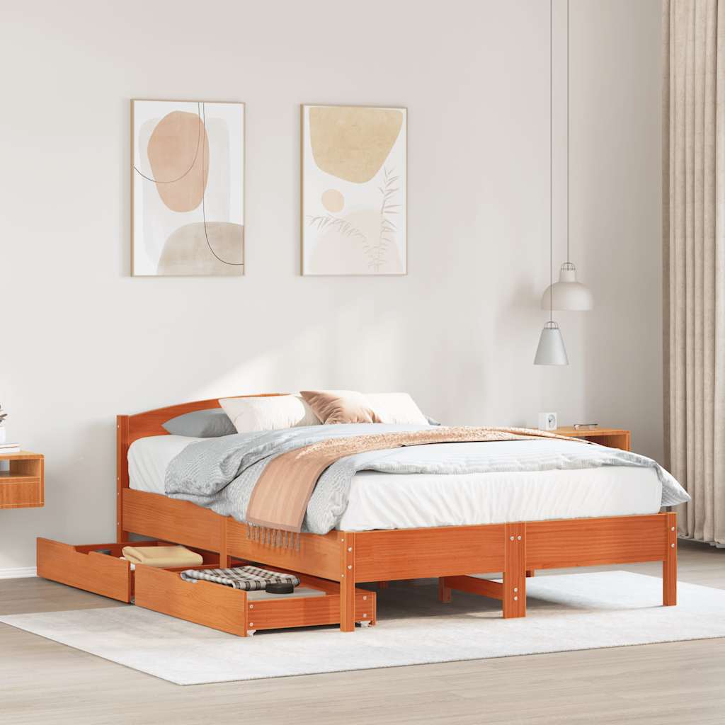 Estructura de cama sin colchón madera maciza marrón 135x190 cm v2273 Vetonek