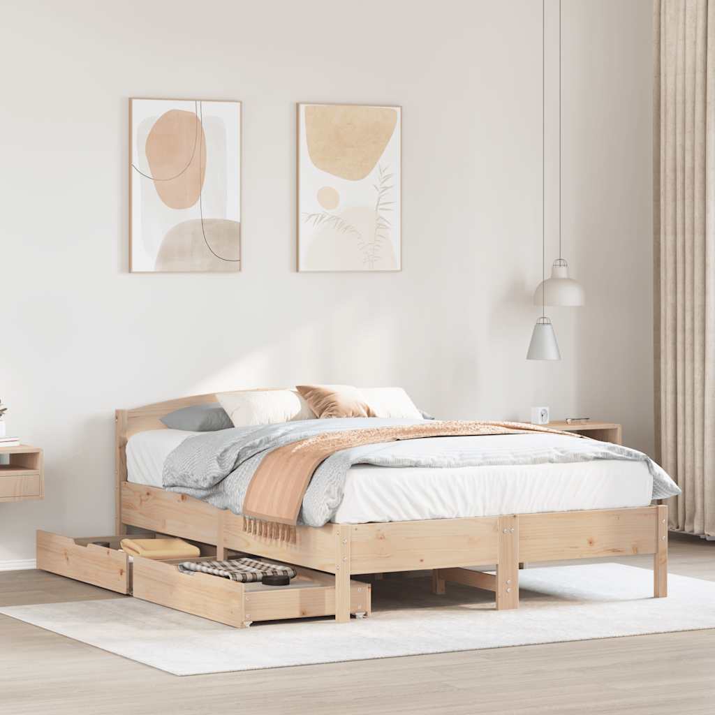 Vetonek Estructura de cama sin colchón madera maciza de pino 120x190 cm