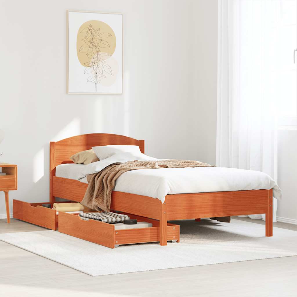 Vetonek Estructura de cama sin colchón madera de pino marrón 90x200 cm