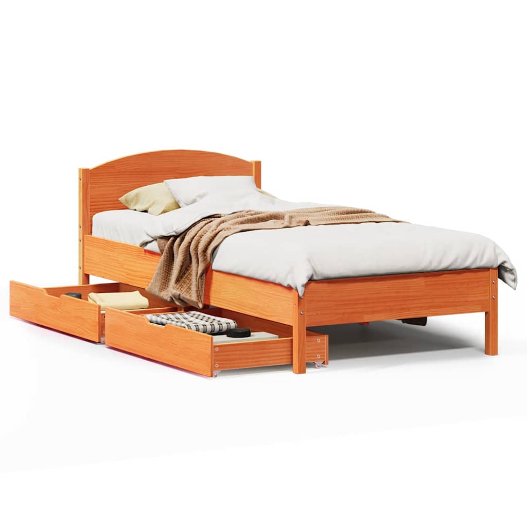 Vetonek Estructura de cama sin colchón madera maciza marrón 90x190 cm