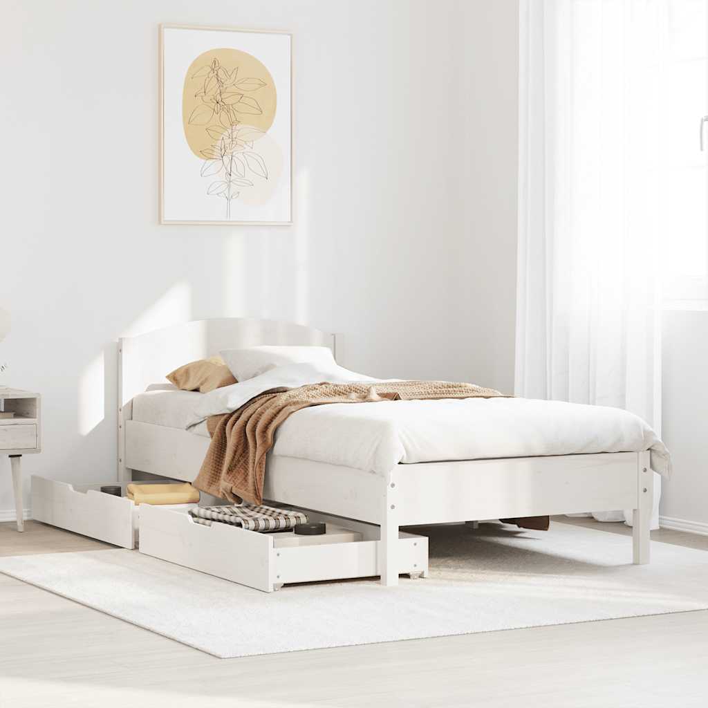 Vetonek Estructura de cama sin colchón madera maciza blanca 75x190 cm