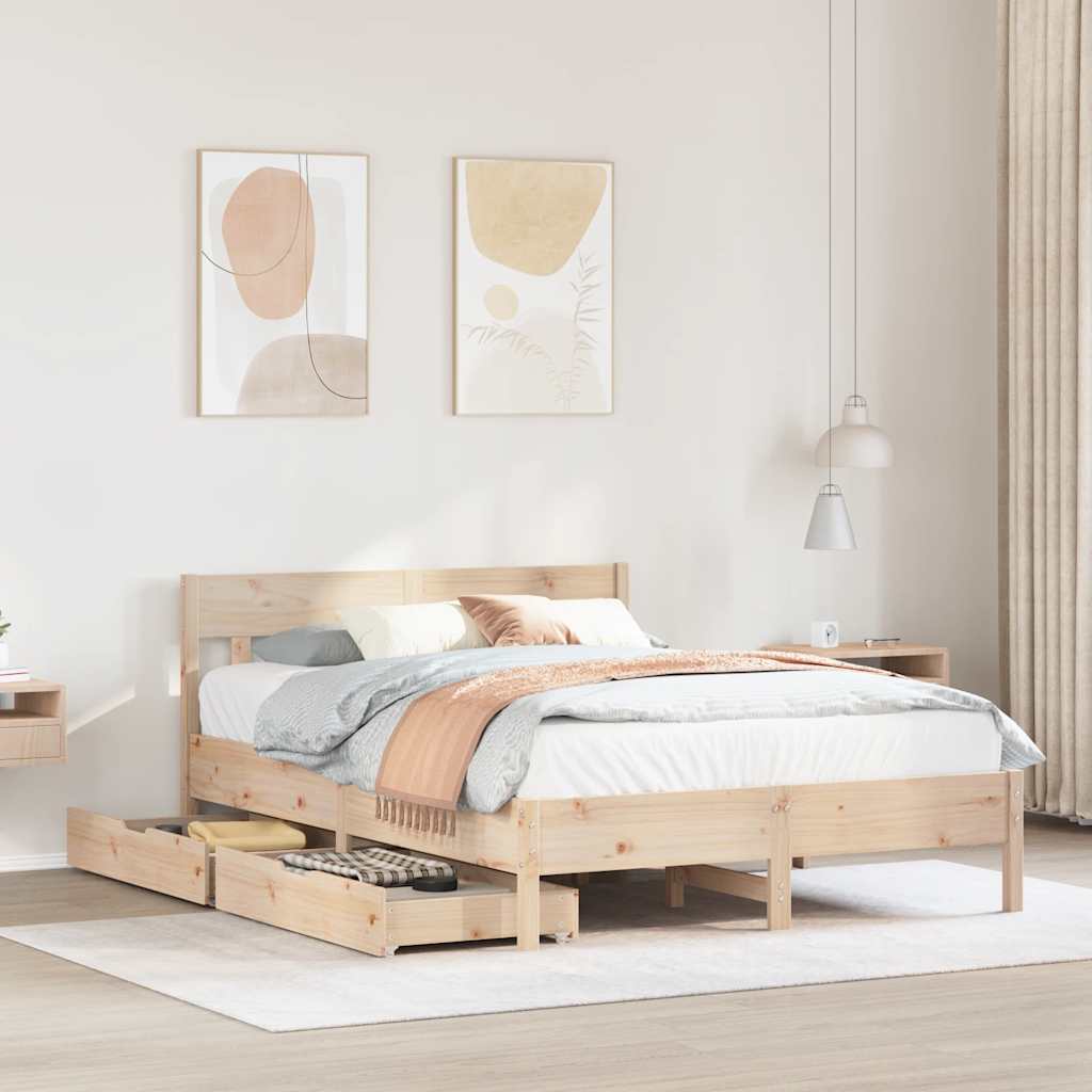 Vetonek Estructura de cama sin colchón madera maciza de pino 135x190 cm