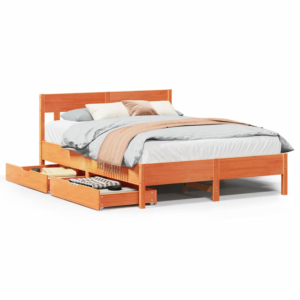 Vetonek Estructura de cama sin colchón madera maciza marrón 135x190 cm
