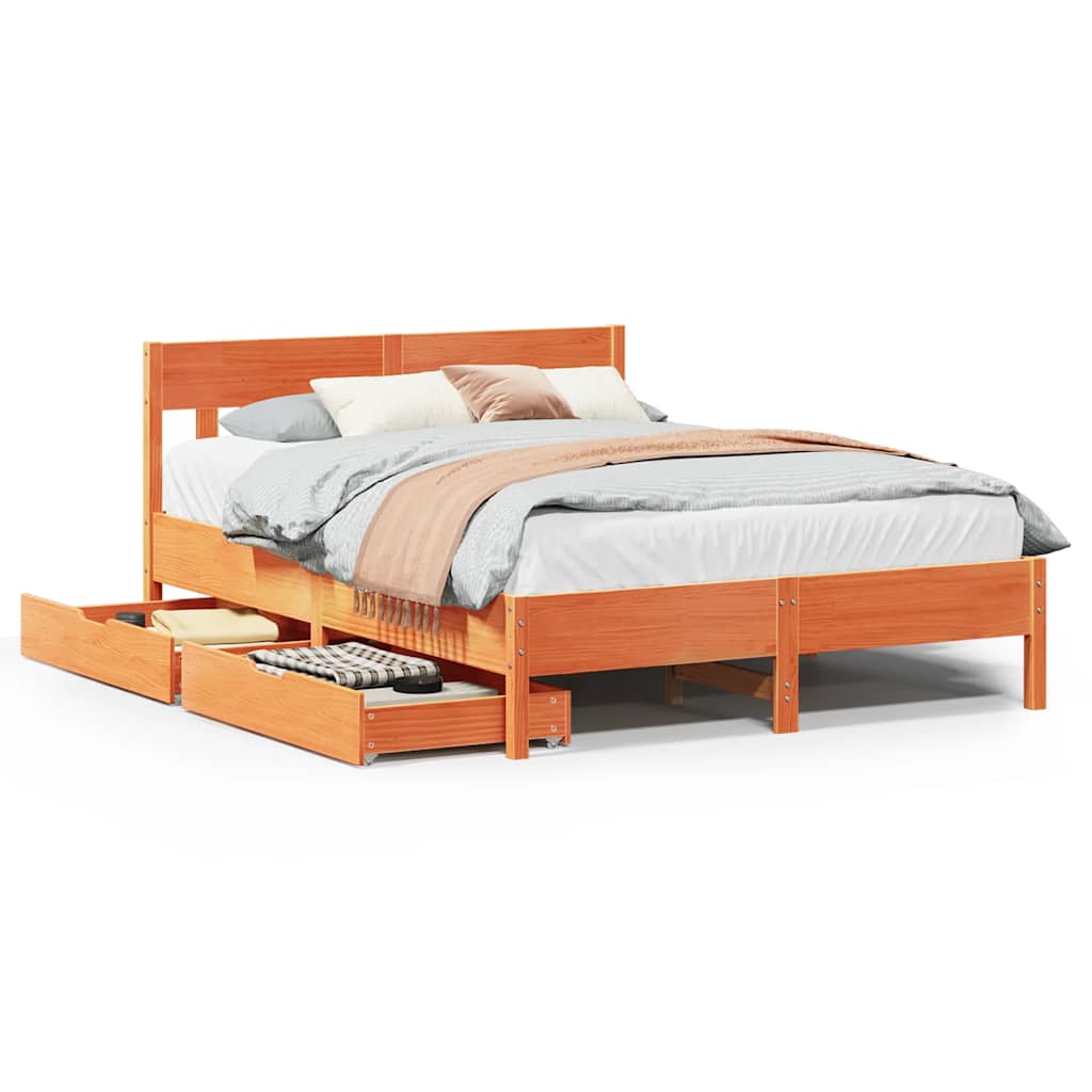 Vetonek Estructura de cama sin colchón madera maciza marrón 120x190 cm
